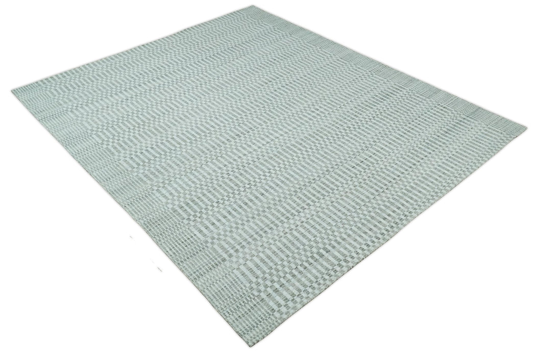 8x10 Hand Made Modern Trellis Ivory and Brown Scandinavian Blended Wool Flatwoven Area Rug | KE7