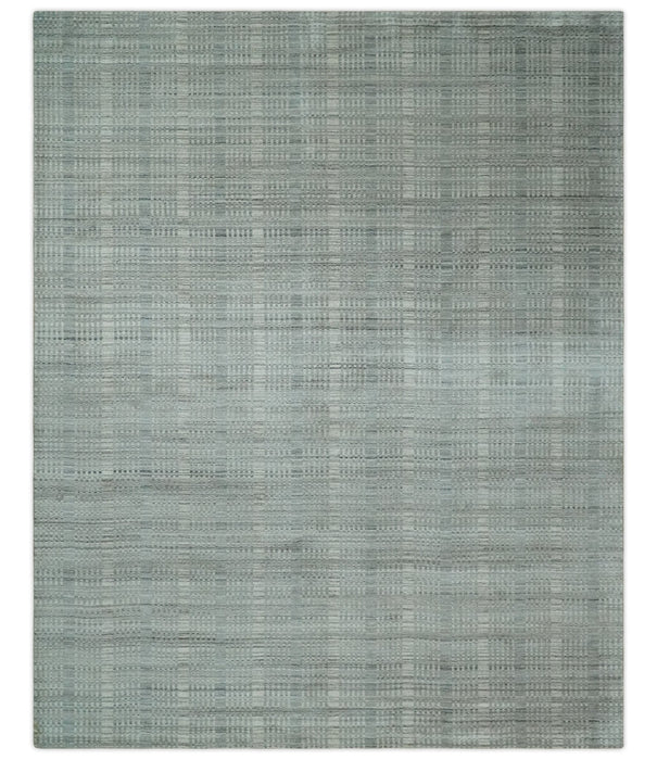 8x10 Hand Made Shaded Beige and Gray Blended Wool Flatwoven Area Rug