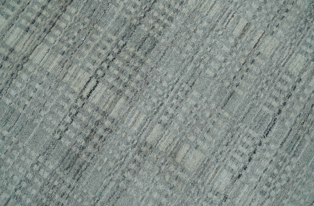 8x10 Hand Made Shaded Beige and Gray Blended Wool Flatwoven Area Rug