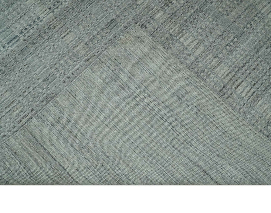8x10 Hand Made Shaded Beige and Gray Blended Wool Flatwoven Area Rug