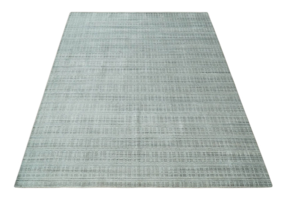 8x10 Hand Made Shaded White and Gray Blended Wool Flatwoven Area Rug
