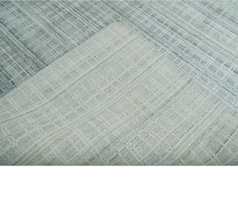 8x10 Hand Made Shaded White and Gray Blended Wool Flatwoven Area Rug