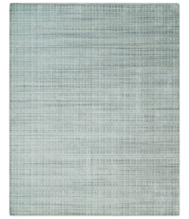 8x10 Hand Made Shaded White and Gray Blended Wool Flatwoven Area Rug