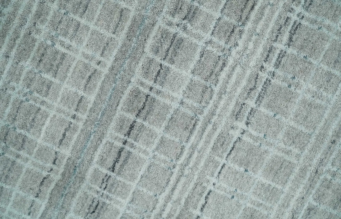 8x10 Hand Made Shaded White and Gray Blended Wool Flatwoven Area Rug