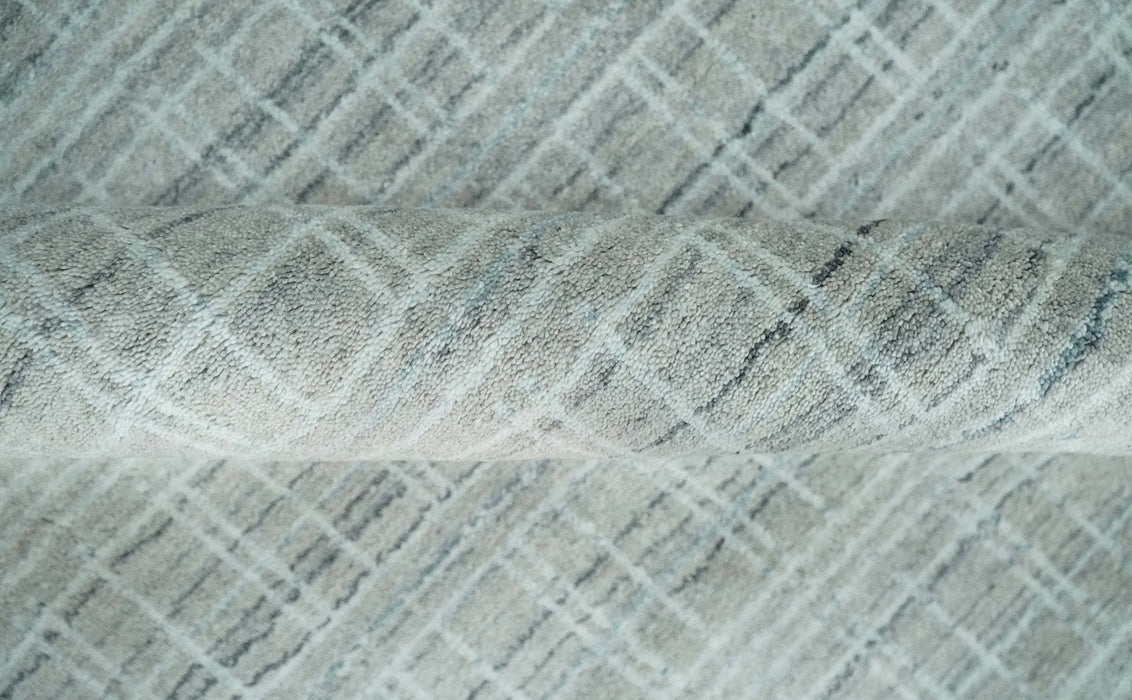 8x10 Hand Made Shaded White and Gray Blended Wool Flatwoven Area Rug