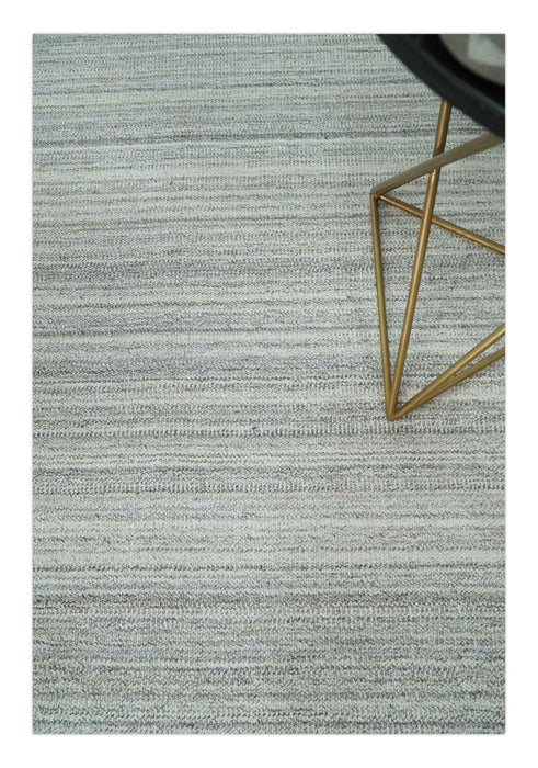 8x10 Hand Made Solid Camel, Ivory and Brown Scandinavian Blended Wool Flatwoven Area Rug | KE24