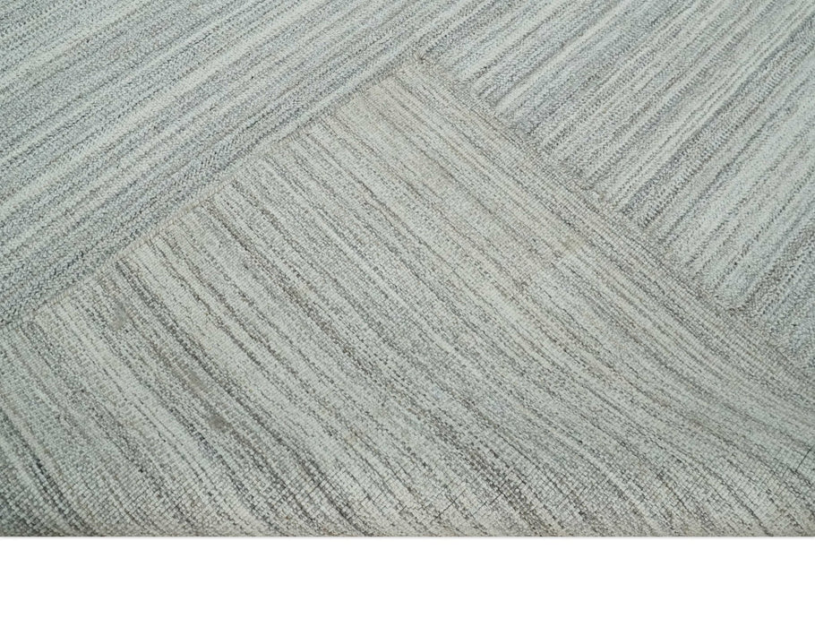 8x10 Hand Made Solid Camel, Ivory and Brown Scandinavian Blended Wool Flatwoven Area Rug | KE24