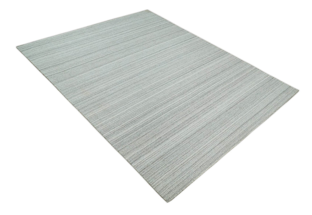 8x10 Hand Made Solid Camel, Ivory and Brown Scandinavian Blended Wool Flatwoven Area Rug | KE24