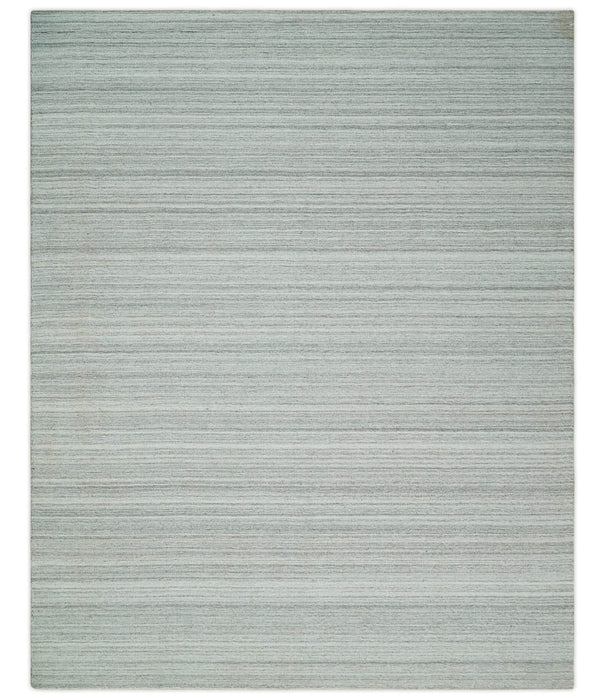 8x10 Hand Made Solid Ivory and Brown Blended Wool Flatwoven Area Rug