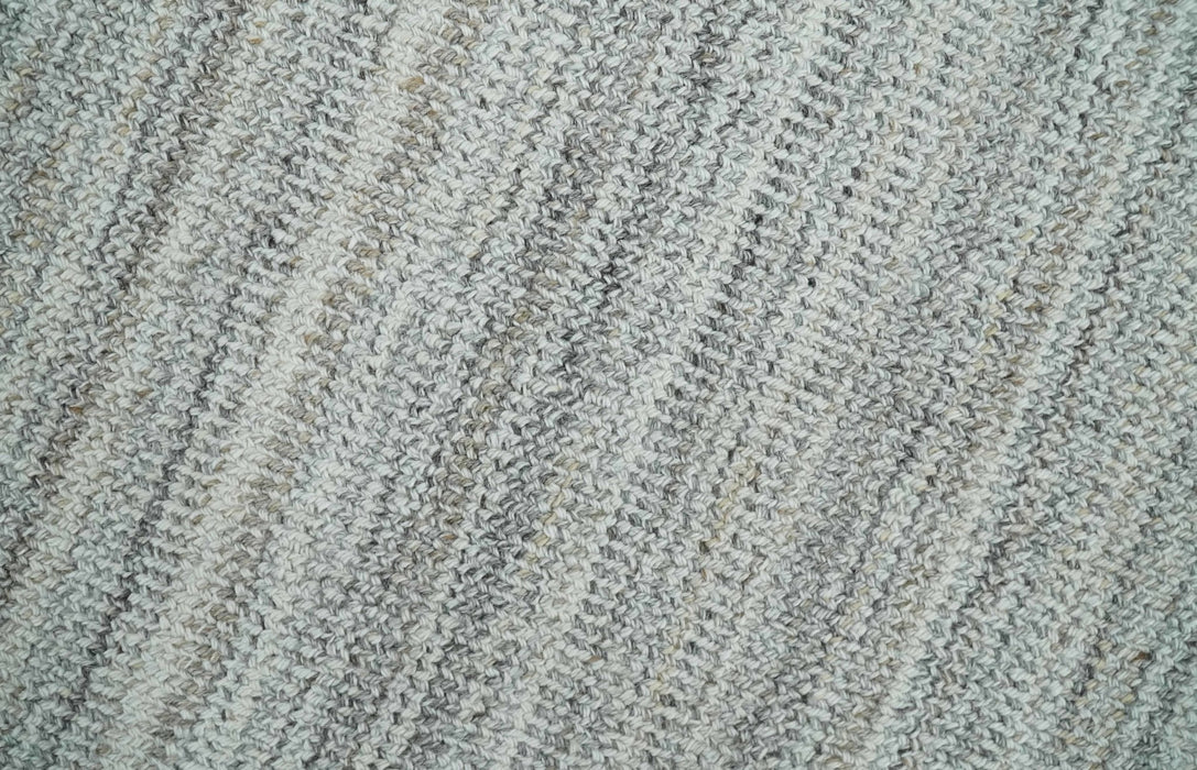 8x10 Hand Made Solid Ivory and Brown Blended Wool Flatwoven Area Rug