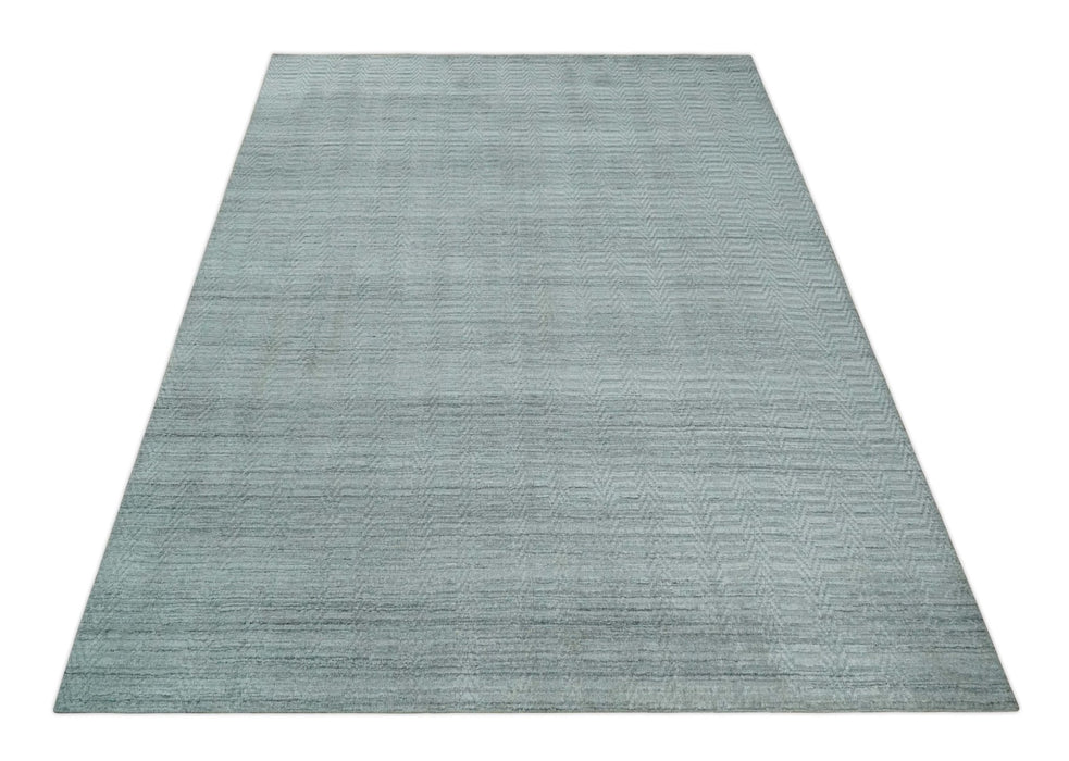 8x10 Hand Made Solid Silver And Gray Blended Wool Flatwoven Area Rug