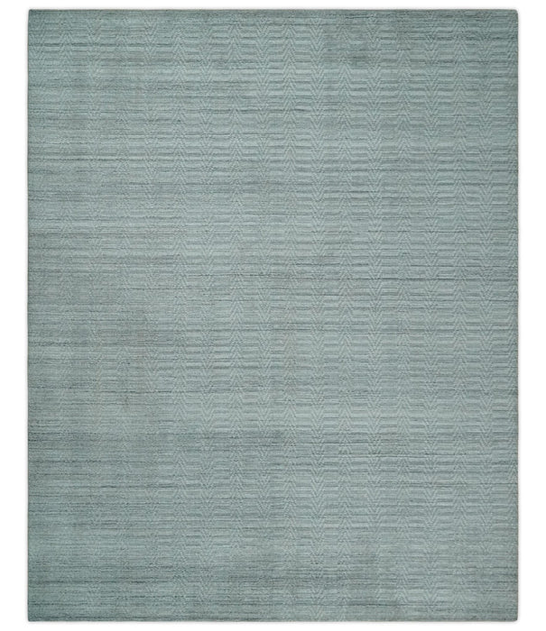 8x10 Hand Made Solid Silver And Gray Blended Wool Flatwoven Area Rug