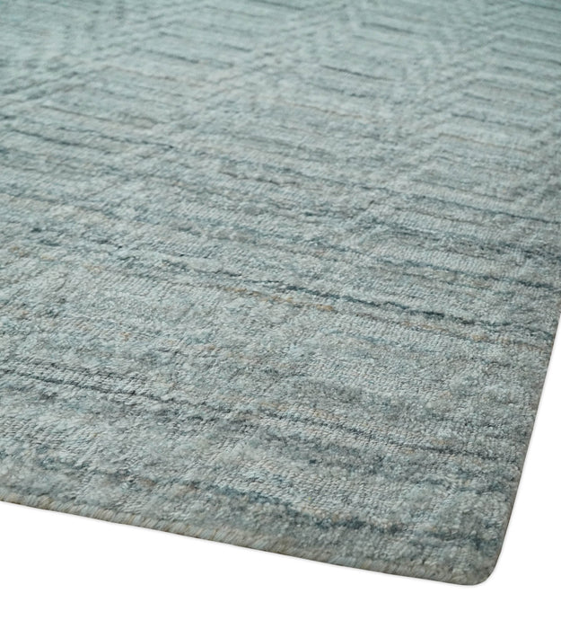 8x10 Hand Made Solid Silver And Gray Blended Wool Flatwoven Area Rug