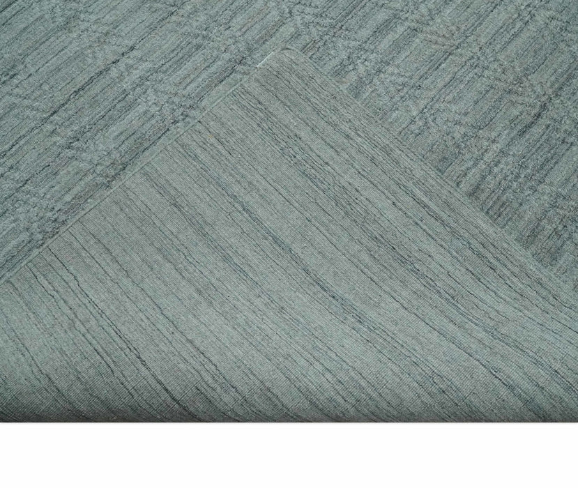 8x10 Hand Made Solid Silver And Gray Blended Wool Flatwoven Area Rug