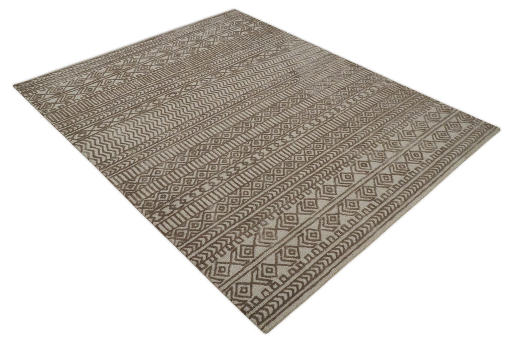 8x10 Hand Tufted Ivory and Bronze Stripes Pattern Rug Multi Size Living Room and Bedroom Rug | TRD6530810S