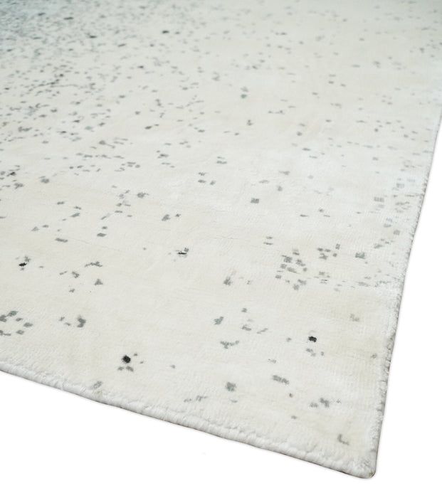 8x10 Ivory and Charcoal Modern Abstract Handmade Art Silk Area Rug