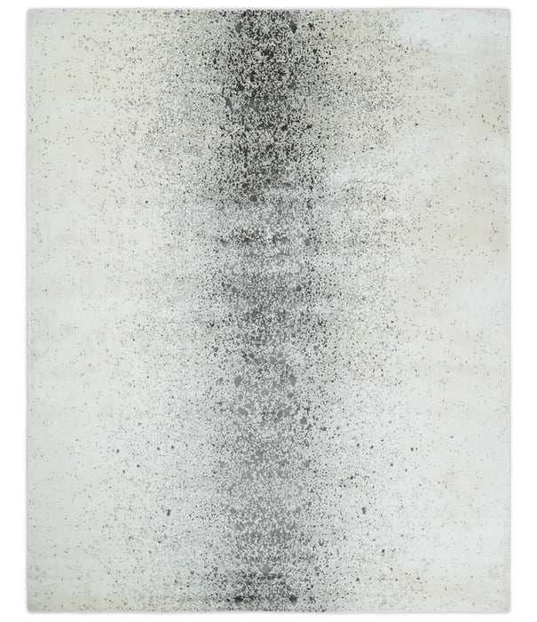 8x10 Ivory and Charcoal Modern Abstract Handmade Art Silk Area Rug