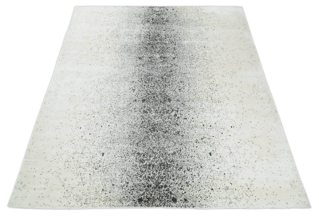 8x10 Ivory and Charcoal Modern Abstract Handmade Art Silk Area Rug