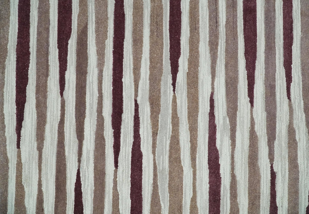 8x10 Ivory and Pink Hand Tufted Modern Scandinavian Stripe Wool Area Rug | YUK2