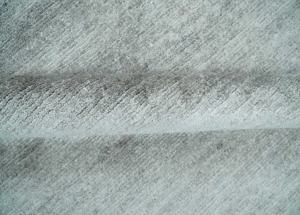 8x10 Ivory and Silver Blended Hand Loomed Modern Scandinavian Art Silk Area Rug