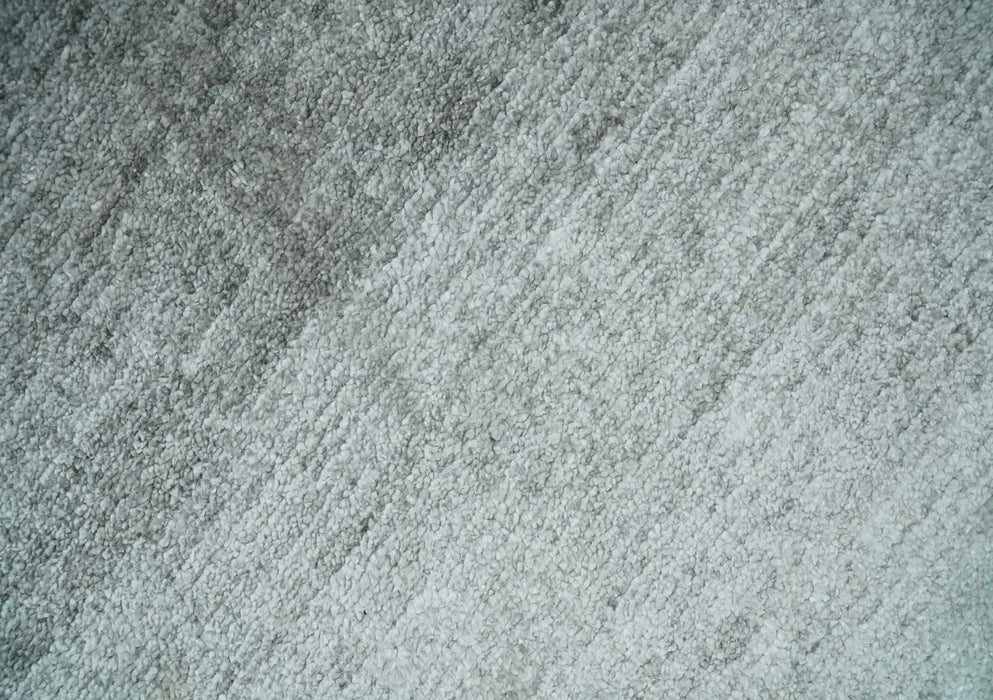 8x10 Ivory and Silver Blended Hand Loomed Modern Scandinavian Art Silk Area Rug