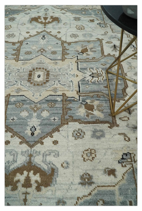 8x10 Ivory, Beige and Silver Traditional Hand Knotted Wool Area Rug