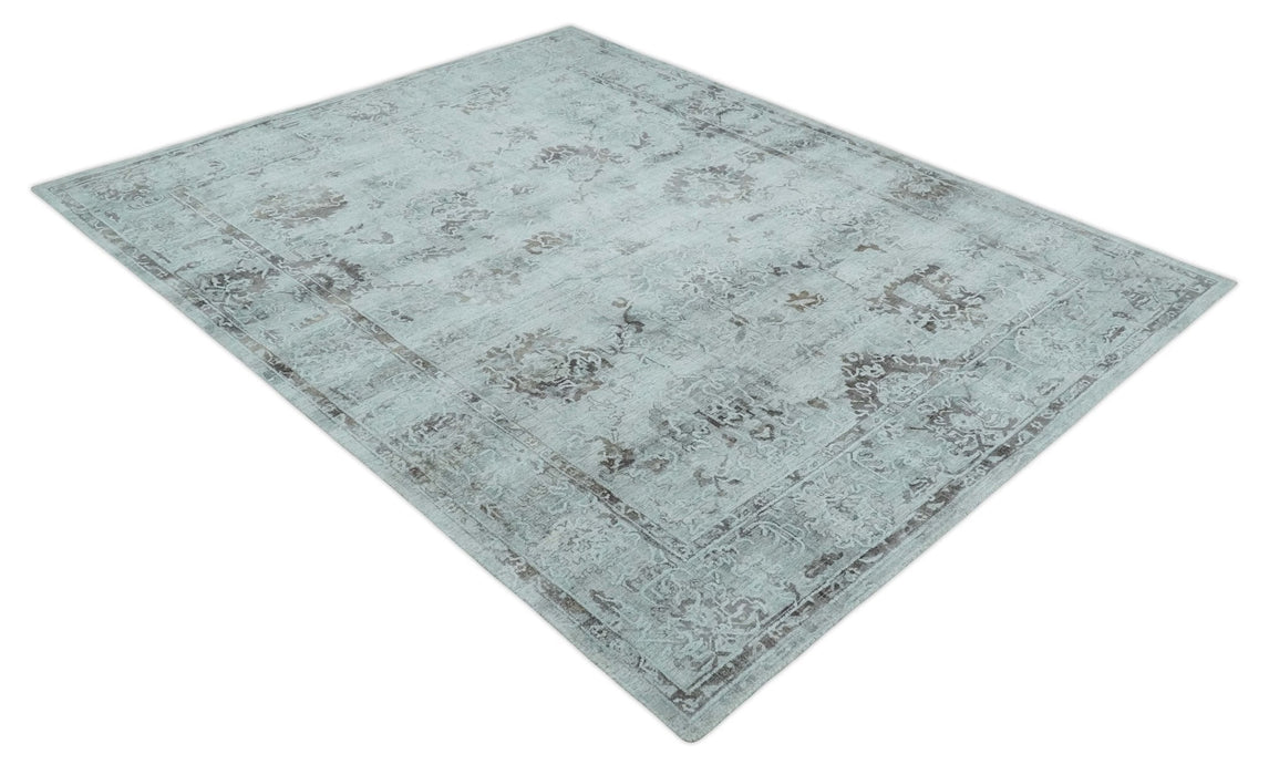 8x10 Ivory, Brown and Gray Modern Oushak Handmade Art Silk Area Rug