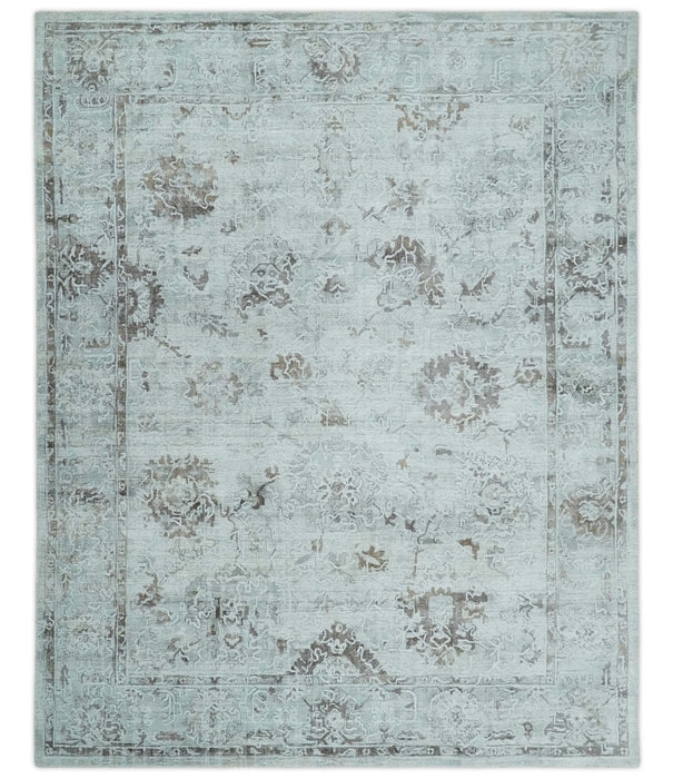 8x10 Ivory, Brown and Gray Modern Oushak Handmade Art Silk Area Rug