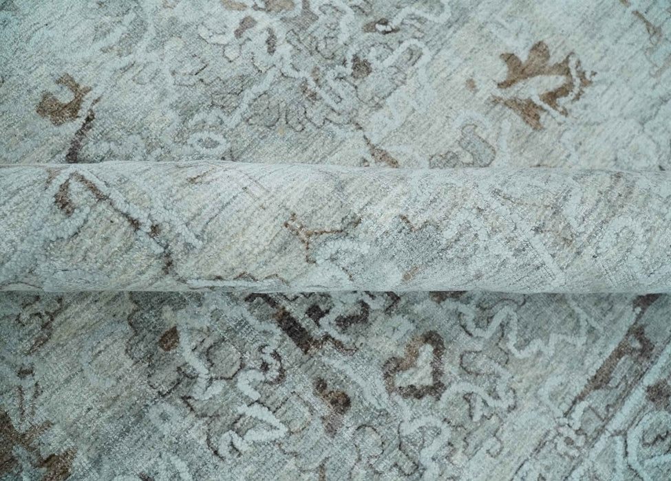 8x10 Ivory, Brown and Gray Modern Oushak Handmade Art Silk Area Rug