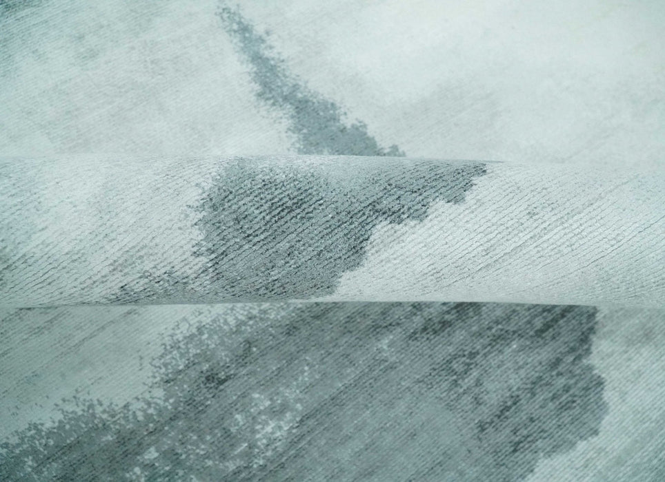 8x10 Ivory, Gray and Aqua Modern Abstract Handmade Art Silk Area Rug