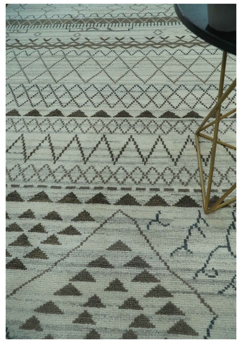 8x10 Ivory, Gray and Charcoal Hand Knotted Multi size Southwestern wool area Rug