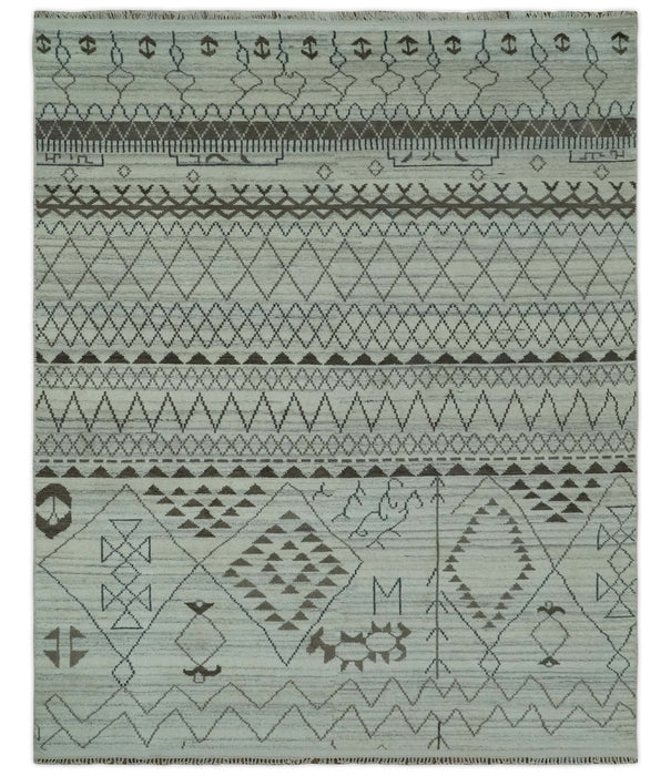 8x10 Ivory, Gray and Charcoal Hand Knotted Multi size Southwestern wool area Rug