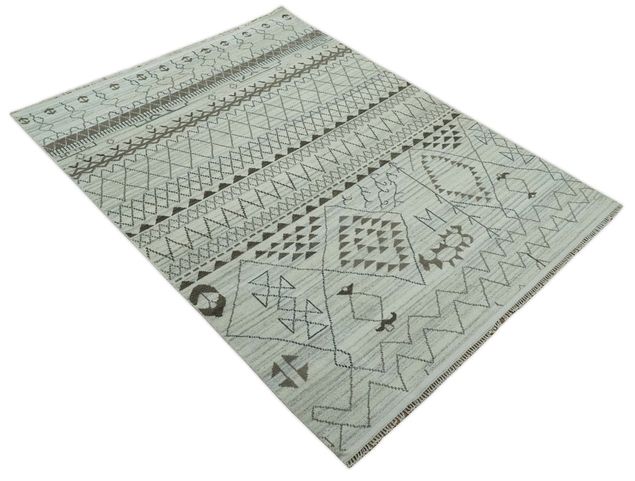 8x10 Ivory, Gray and Charcoal Hand Knotted Multi size Southwestern wool area Rug