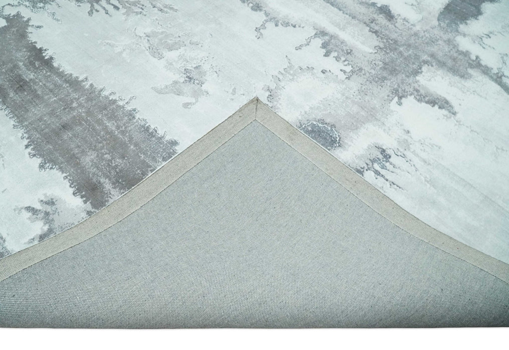8x10 Ivory, Gray and Charcoal Modern Abstract Hand Tufted Art Silk Area Rug