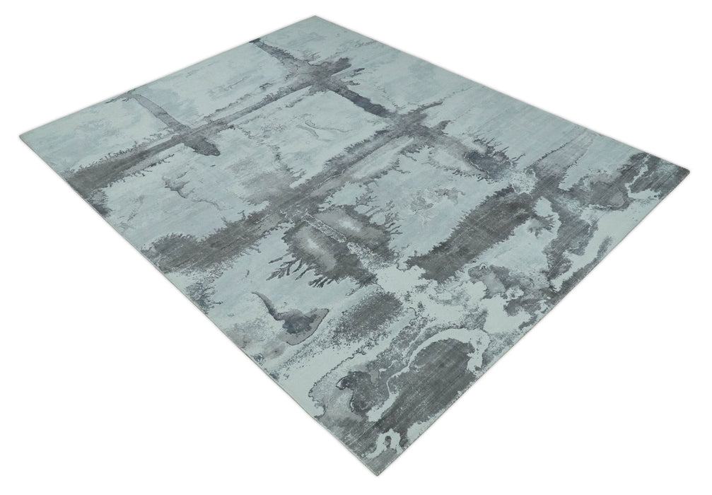 8x10 Ivory, Gray and Charcoal Modern Abstract Hand Tufted Art Silk Area Rug