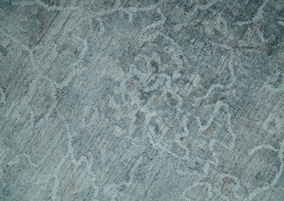 8x10 Ivory, Gray and Charcoal Traditional Erased Handmade Blended Wool Area Rug