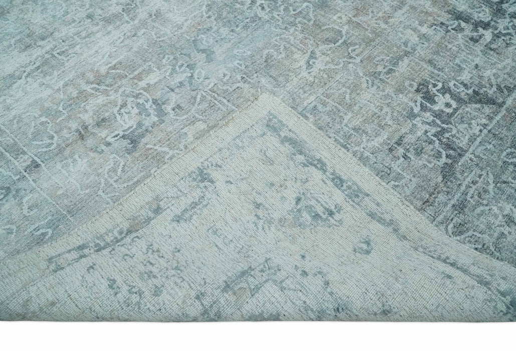 8x10 Ivory, Gray and Charcoal Traditional Erased Handmade Blended Wool Area Rug