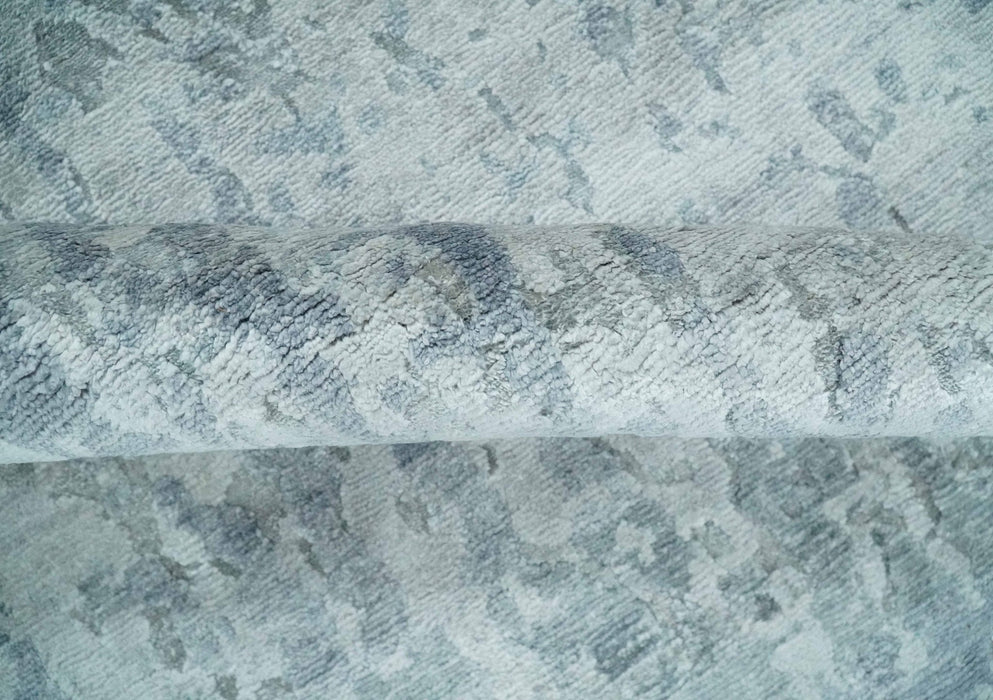 8x10 Ivory, gray and Silver Modern Abstract Hand Knotted Bamboo Silk Area Rug