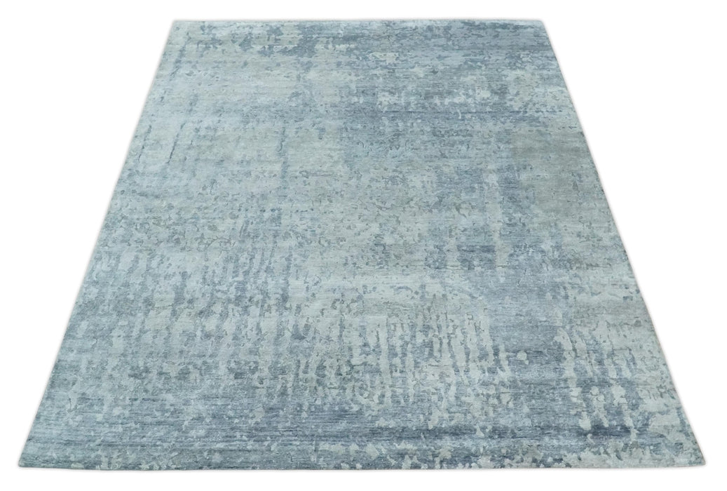 8x10 Ivory, gray and Silver Modern Abstract Hand Knotted Bamboo Silk Area Rug