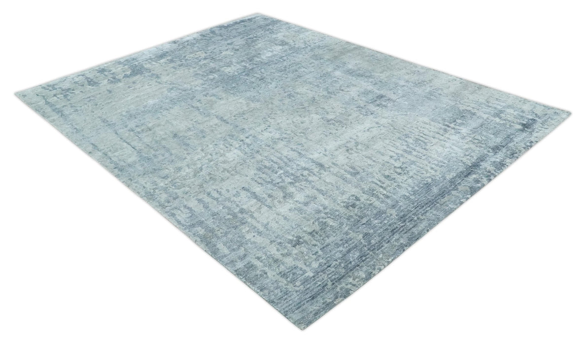 8x10 Ivory, gray and Silver Modern Abstract Hand Knotted Bamboo Silk Area Rug