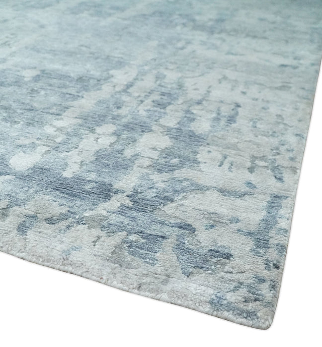 8x10 Ivory, gray and Silver Modern Abstract Hand Knotted Bamboo Silk Area Rug