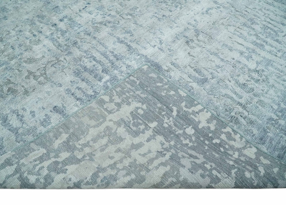 8x10 Ivory, gray and Silver Modern Abstract Hand Knotted Bamboo Silk Area Rug