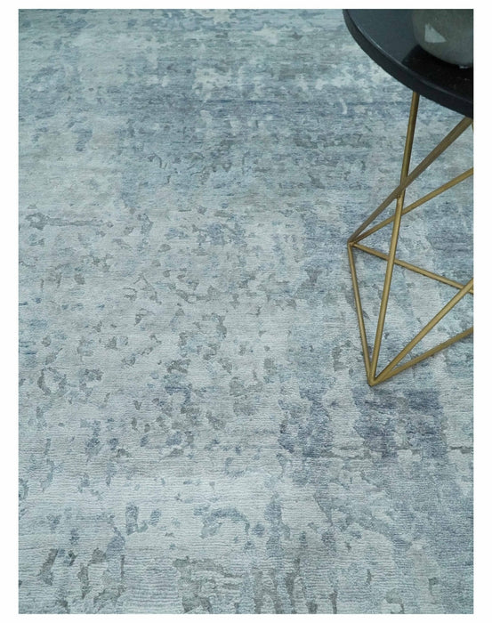8x10 Ivory, gray and Silver Modern Abstract Hand Knotted Bamboo Silk Area Rug