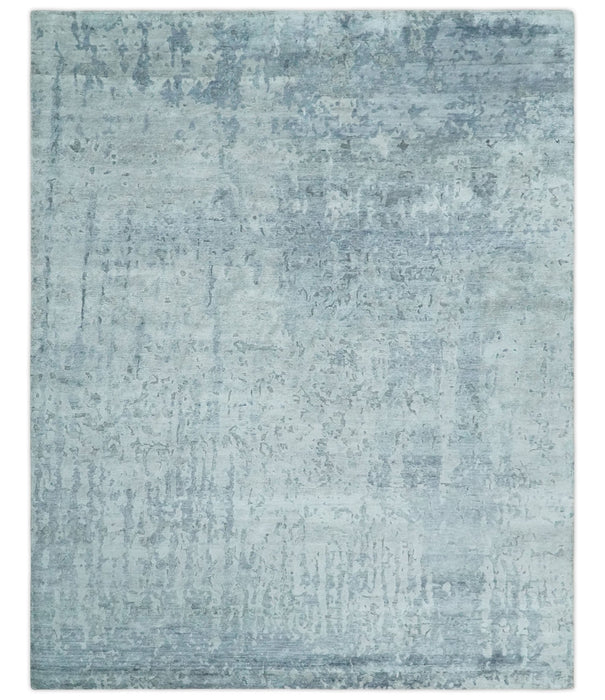 8x10 Ivory, gray and Silver Modern Abstract Hand Knotted Bamboo Silk Area Rug