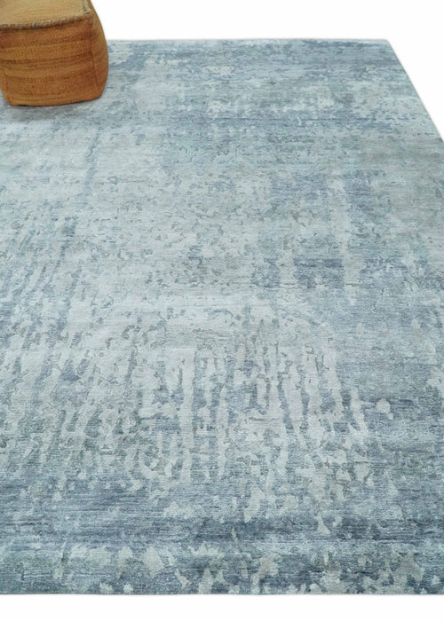8x10 Ivory, gray and Silver Modern Abstract Hand Knotted Bamboo Silk Area Rug