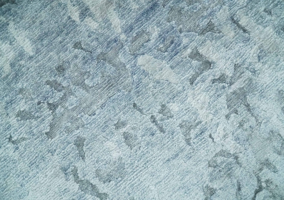 8x10 Ivory, gray and Silver Modern Abstract Hand Knotted Bamboo Silk Area Rug