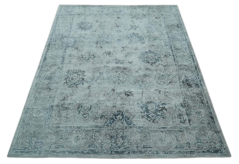 8x10 Ivory, Gray and Silver Modern Erased Traditional Handmade Art Silk Area Rug