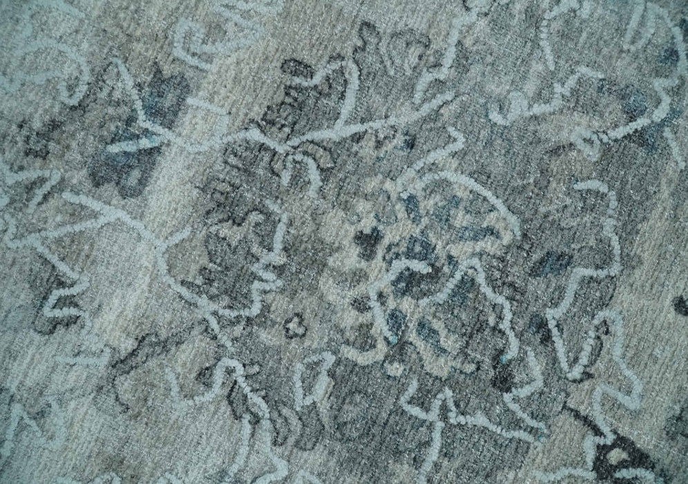 8x10 Ivory, Gray and Silver Modern Erased Traditional Handmade Art Silk Area Rug