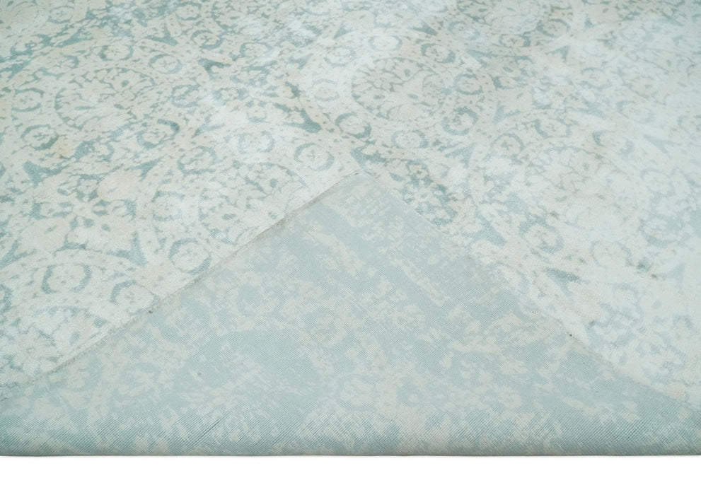 8x10 Ivory, Gray and Silver Modern Transitional Handmade Art Silk Area Rug