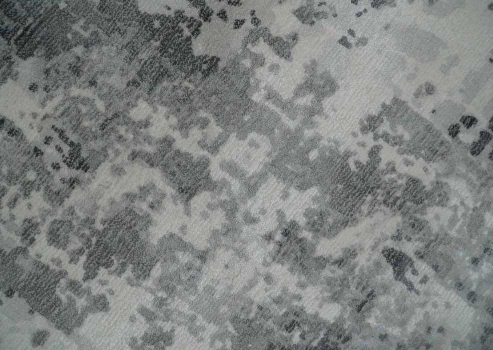 8x10 Ivory, Silver and Charcoal Modern Abstract Hand Loomed Blended wool and Art silk Area Rug